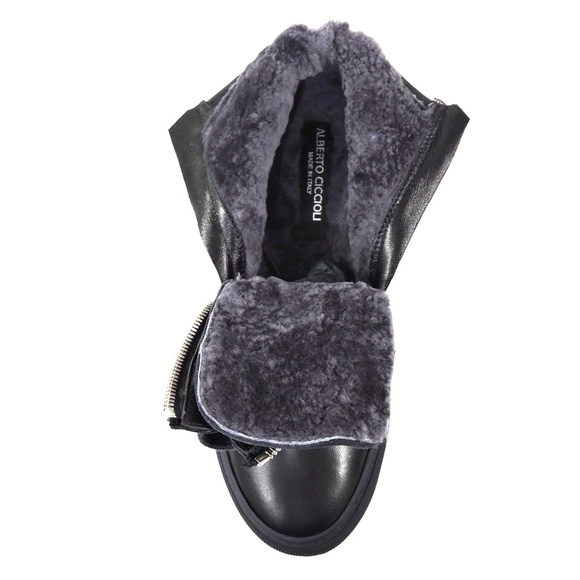 ALBERTO CICCIOLI 🇮🇹 WOMEN\'S BLUE LEATHER COMFORT FLAT WINTER BOOTIE